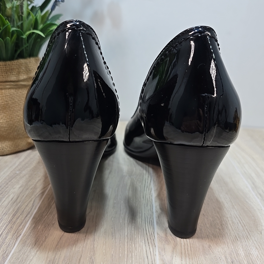 AGL Womens Black Patent Leather Pump Slip On Heel Shoes Size 9 - Picture 6 of 12